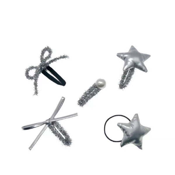 Fashion Delicate Sweet Cool Spice Girl Silver Bow Star  Hair Clip