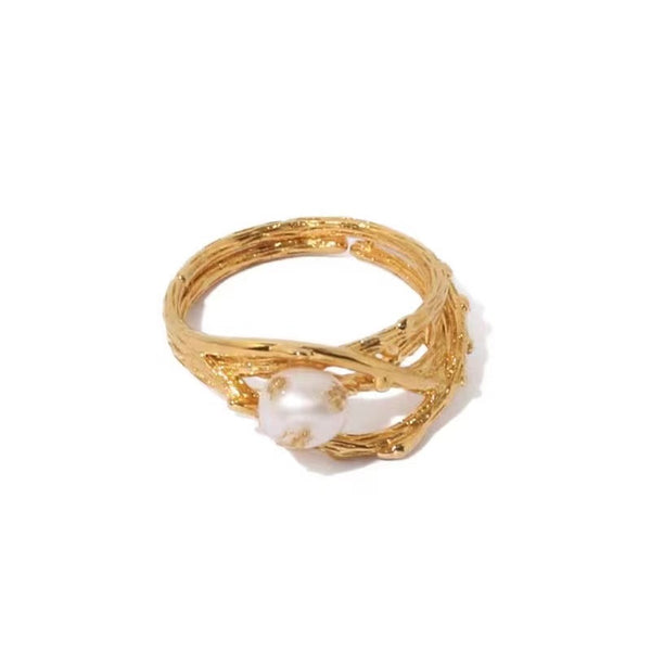 Vintage French Romantic Baroque Natural Pearl Ring